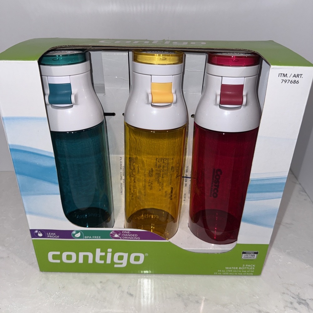 Contigo 24oz Jackson Water Bottles, 3 Pack (Seagoing, Marigold, Sangria) NEW